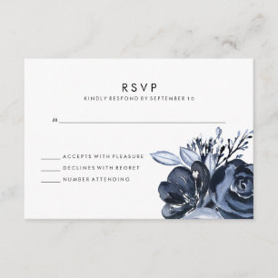 Dunkle Blumen  schwarze Aquarell-Hochzeits-Antwort RSVP Karte