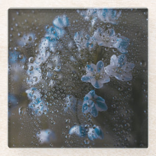 Dunkle Blumen und Regentropfen, melancholische Äst Glasuntersetzer