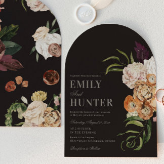 Dunkle Blumenbogen-Foto-Hochzeitseinladung Einladung