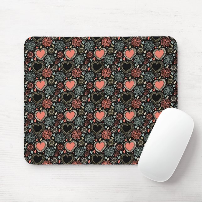 Dunkle Blüten Freude: florales, nahtloses Muster Mousepad (Mit Mouse)