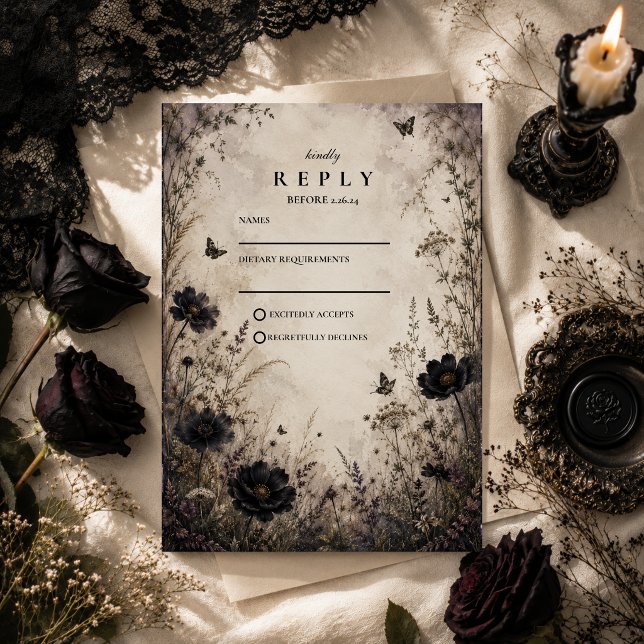 Dunkle Boho-Goth-Hochzeit RSVP Karte (Von Creator hochgeladen)