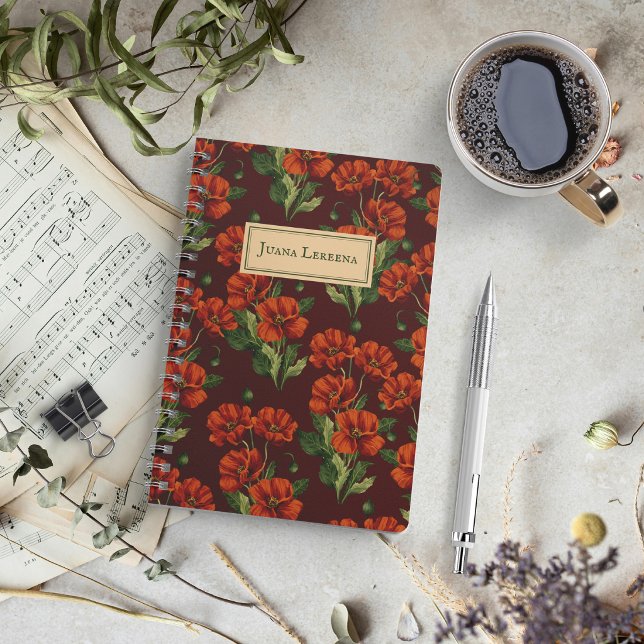 Dunkle Botanik Rote Mohnblumen Notizbuch (Crimson poppies bloom in twilight, your secrets find a haunting home.)