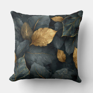 Dunkle botanische Blätter-Wurfkissen in Gold Kissen