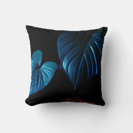 Dunkle botanische Kissenhülle – Blaues Blatt Akzen Kissen