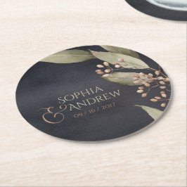 Dunkle botanische Vegetation Vintage rustikale Hoc Runder Pappuntersetzer