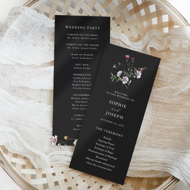 Dunkle botanische Wildblumen | Elegante Hochzeit Programm (Simple and elegant botanical wildflowers decorate these trendy wedding programs)