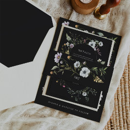 Dunkle botanische Wildblumen | Monografische Hochz Einladungsbanderole