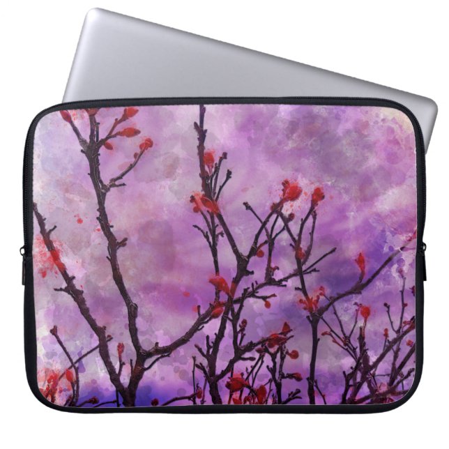 Dunkle Branchen mit roten Buds Laptopschutzhülle (Vorderseite)