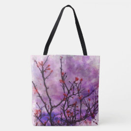 Dunkle Branchen mit roten Buds Tasche