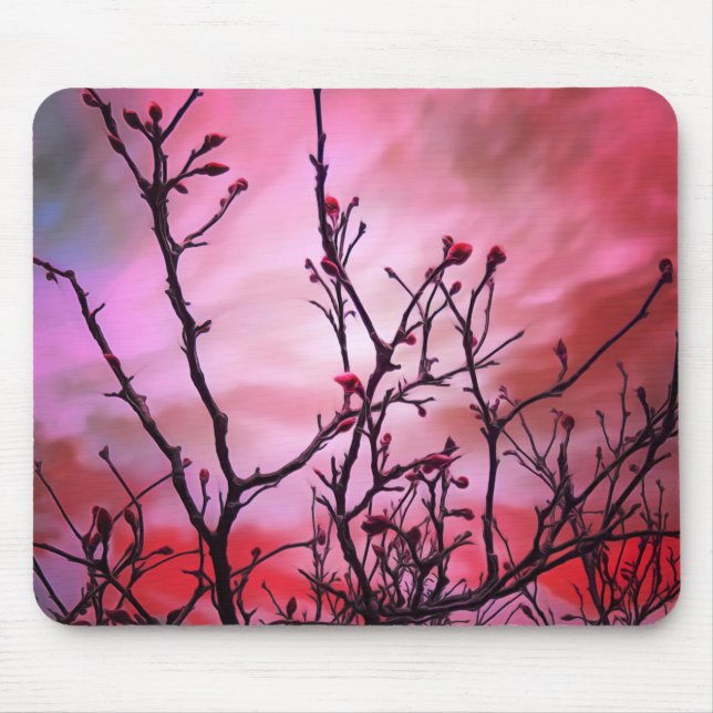 Dunkle Branchen roten Buds und fiery Sky Mousepad (Vorne)