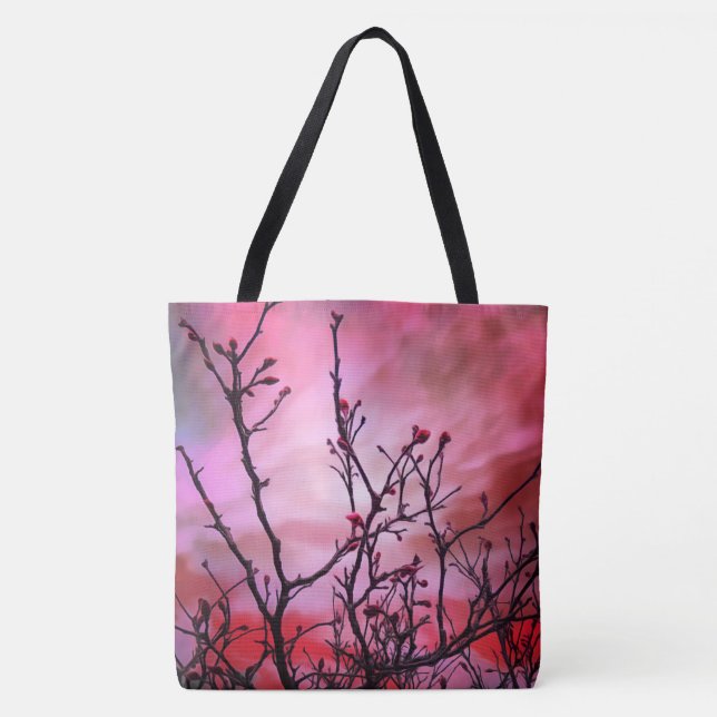 Dunkle Branchen roten Buds und fiery Sky Tasche (Vorderseite)