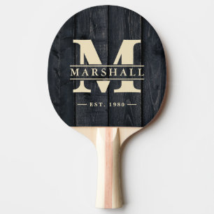 Dunkle Brandholz-Monogramm- und Namens-Überlagerun Tischtennis Schläger