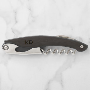 Dunkle braune Holzstruktur-Monogramm Kellnermesser