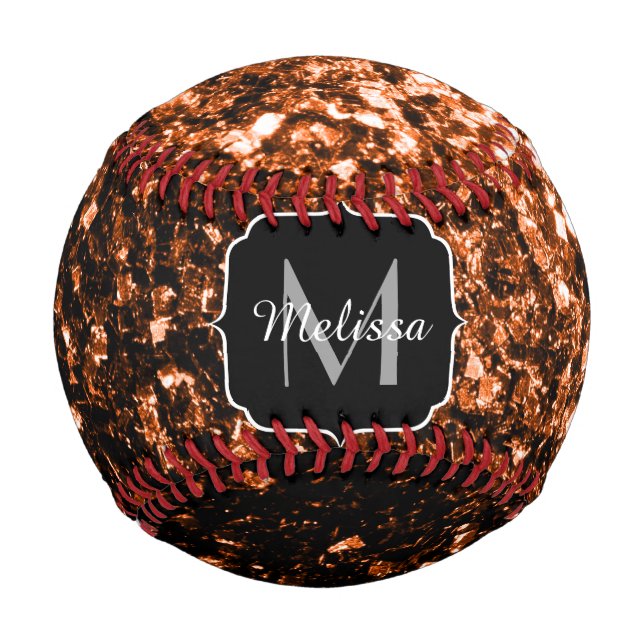 Dunkle Bronze-Imitate Glitzer Funkeln Monogramm-Na Baseball (Vorderseite)