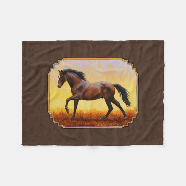 Dunkle Bucht Running Horse Brown Fleecedecke (Vorderseite (Horizontal))