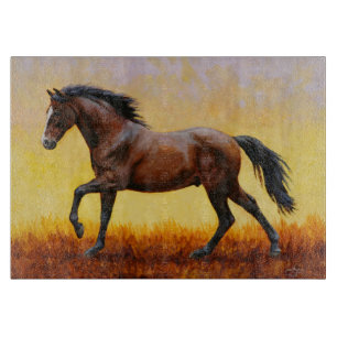 Dunkle Bucht Stallion Pferde Galopp Schneidebrett
