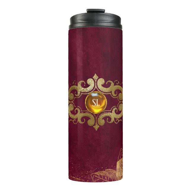 Dunkle Burgund und Goldsteine-Monogramm Thermosbecher (Vorderseite)