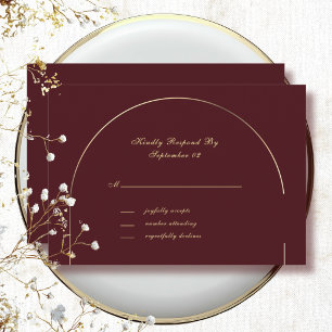 Dunkle Burgunder-Gold-Bogenrahmen-Hochzeits-RSVP 