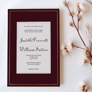 Dunkle Burgunder-Gold-Vintage-Kalligrafie-Hochzeit Einladung