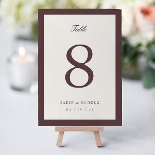 Dunkle Burgunderrote Klassische Hochzeitsschrift Tischnummer