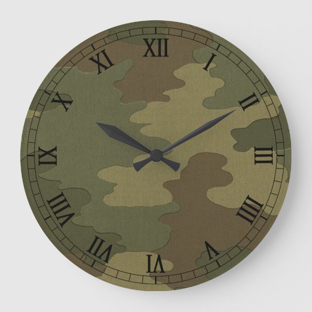 Dunkle Camouflage Rundrömische Numeruhr Große Wanduhr (Vorderseite)