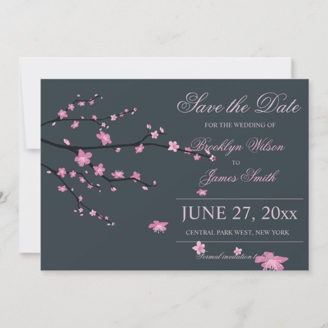 Dunkle Cherry Blossom Hochzeit speichern das Datum Save The Date (Vorderseite)