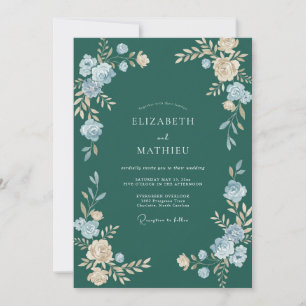 Dunkle Cyan-Blüten-Hochzeit Einladung