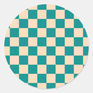 Dunkle Cyan- und Soft Peach-Karton Runder Aufkleber