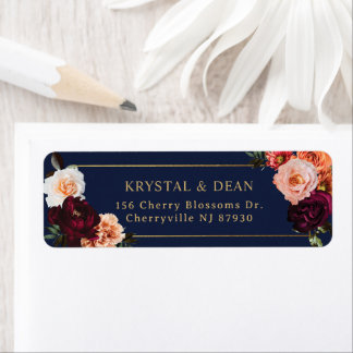 Dunkle, düstere Burgunder-Rost-Navy-Blau-Floral-Ho