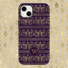 Dunkle Eggplant Vintage Pfauen mit Monogramm