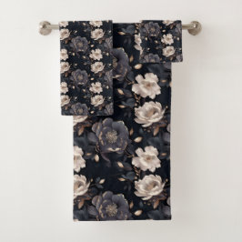 Dunkle EleganBlack and Cream Peony Vintag Badhandtuch Set