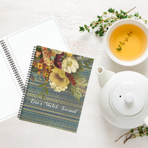 Dunkle Elegance Personalisierte Blumenzeichnung Notizbuch