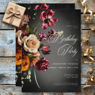 Dunkle Elegant Blur Autumn Floral Birthday Einladung