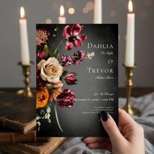 Dunkle Elegant Blur Herbstblütenhochzeit Einladung