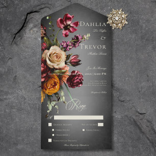 Dunkle Elegant Blur Herbstflorale Hochzeitsessen All In One Einladung
