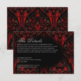 Dunkle Elegant Rot & Schwarz Gothic Damask Hochzei Begleitkarte