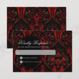 Dunkle Elegant Rot & Schwarz Gothic Damask Hochzei RSVP Karte