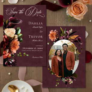 Dunkle elegante Herbst-Blumen-Burgunder-Hochzeitsf Save The Date
