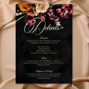 Dunkle Elegante Herbstblütenhochzeit Details Begleitkarte