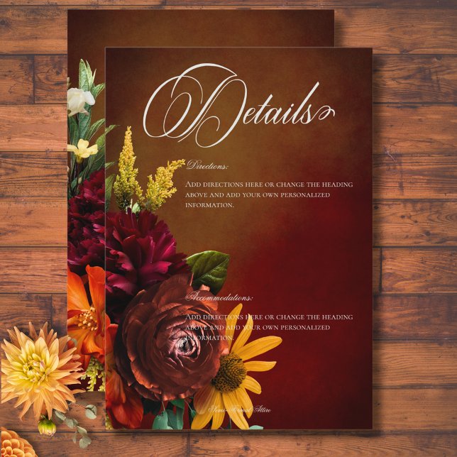 Dunkle Elegante Sommer Sonnenuntergang Blumendetai Begleitkarte (Dark Elegant Summer Sunset Floral Details Enclosure Card)
