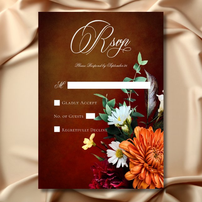 Dunkle elegante Sommersonnenstraße RSVP Karte (Dark Elegant Summer Sunset Floral Wedding RSVP Card)