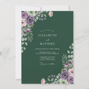 Dunkle Emerald-Ranunkel-Eukalyptus-Hochzeit Einladung