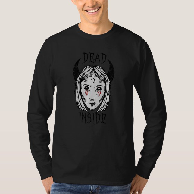 Dunkle Emo Gothic Girl mit Baphomet Devil Horns De T-Shirt (Vorderseite)