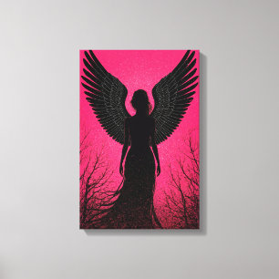 Dunkle Engel Silhouette Kunst mit Neon Pink Vibes Leinwanddruck