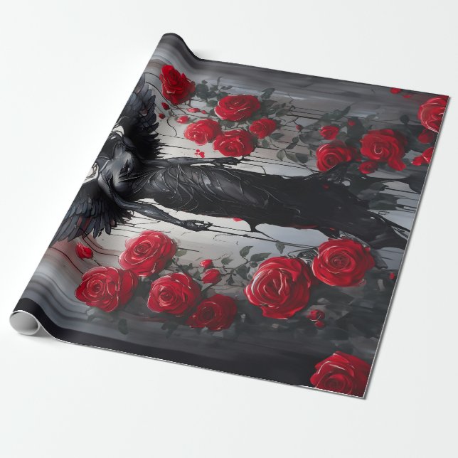 Dunkle Engel-Tränen, Göttlichkeit und Rote Rosen Geschenkpapier (Ungerollt)