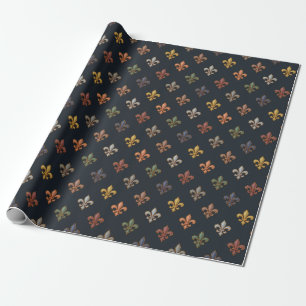 Dunkle Erde Waldlandschaft Fleur-de-lis Design  Geschenkpapier