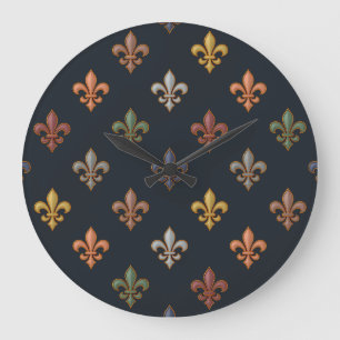 Dunkle Erde Waldlandschaft Fleur-de-lis Design Große Wanduhr