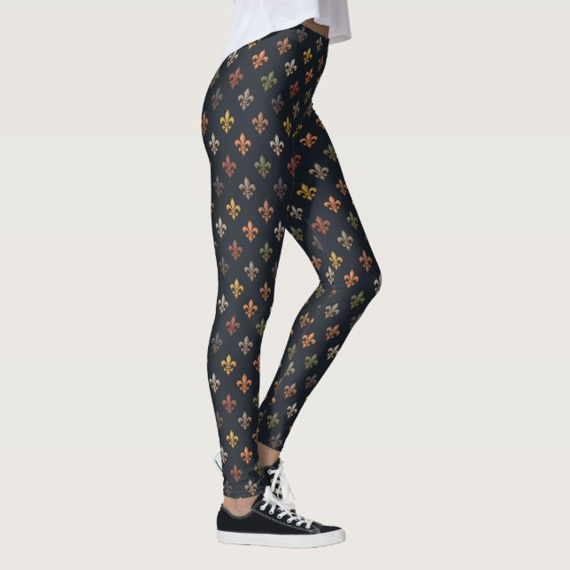 Dunkle Erde Waldlandschaft Fleur-de-lis Design  Leggings (Rechts)