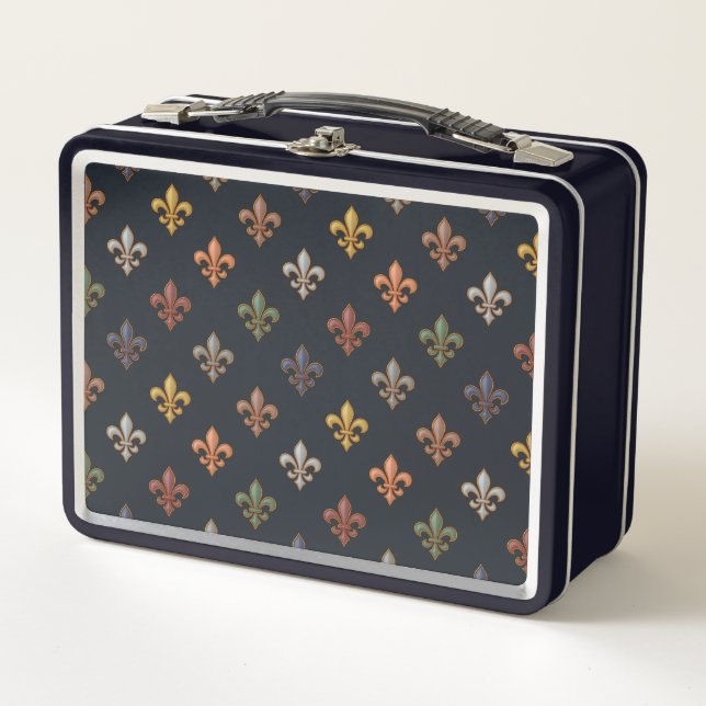 Dunkle Erde Waldlandschaft Fleur-de-lis Design  Metall Brotdose (Vorderseite)