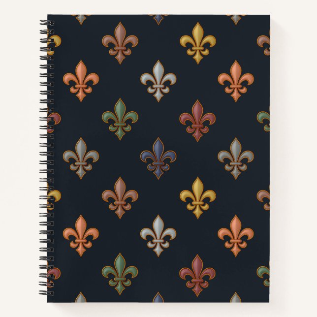 Dunkle Erde Waldlandschaft Fleur-de-lis Design  Notizbuch (Vorderseite)